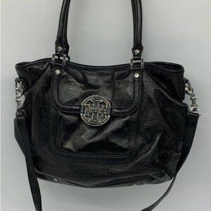 Tory Burch Black Leather Tote Bag w/crossbody strap